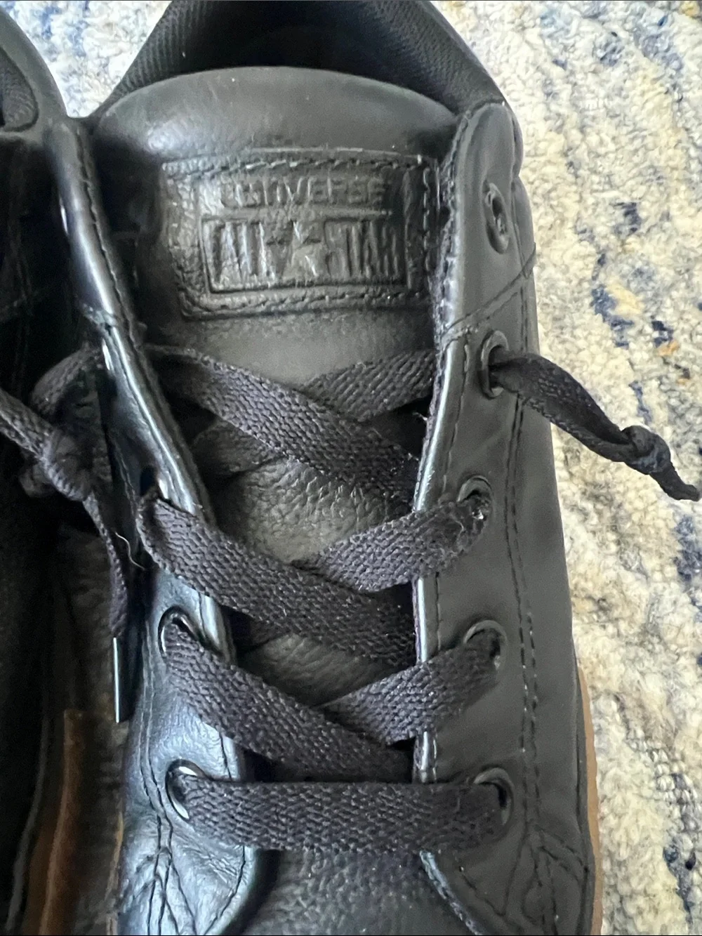 Converse Kids Black Leather Low-Top Sneakers with Gum Sole size 4